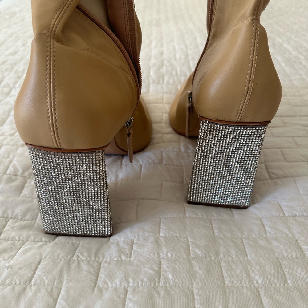 SCHUTZ Tan Leather Boots with Embellished Block Heel — concert, festival - Picture 4 of 5